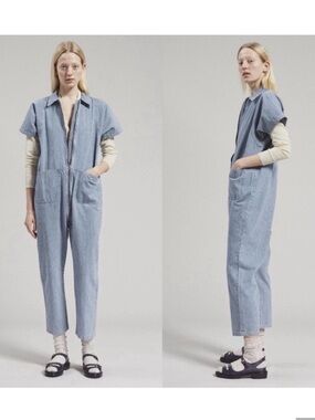 Rachel Comey Blue Railroad-Stripe Denim  Jumpsuit- Barrie